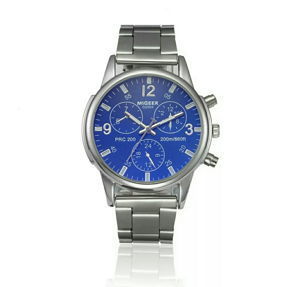NWT MEN'S STAINLESS STEEL QUARTZ WATCH W/BLUE FACE - Picture 3 of 6